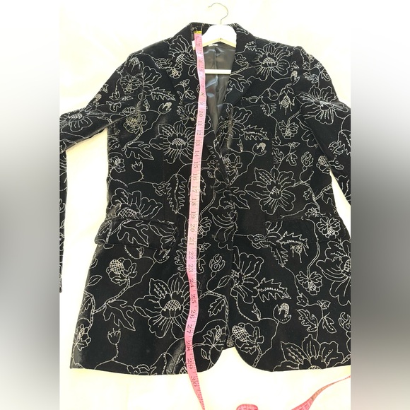 The Kooples women’s glitter flower printed black velvet blazer jacket size 38